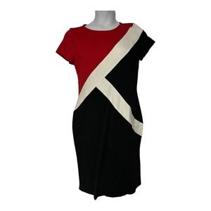 Midnight Velvet Ponte Colorblock Red White Black Office Casual Brunch Dress